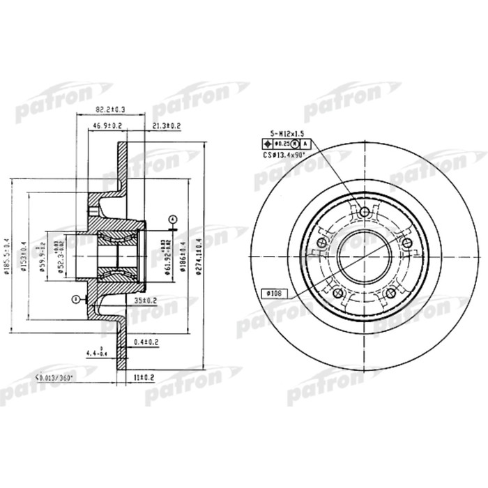 Диск тормозной Patron PBD7013