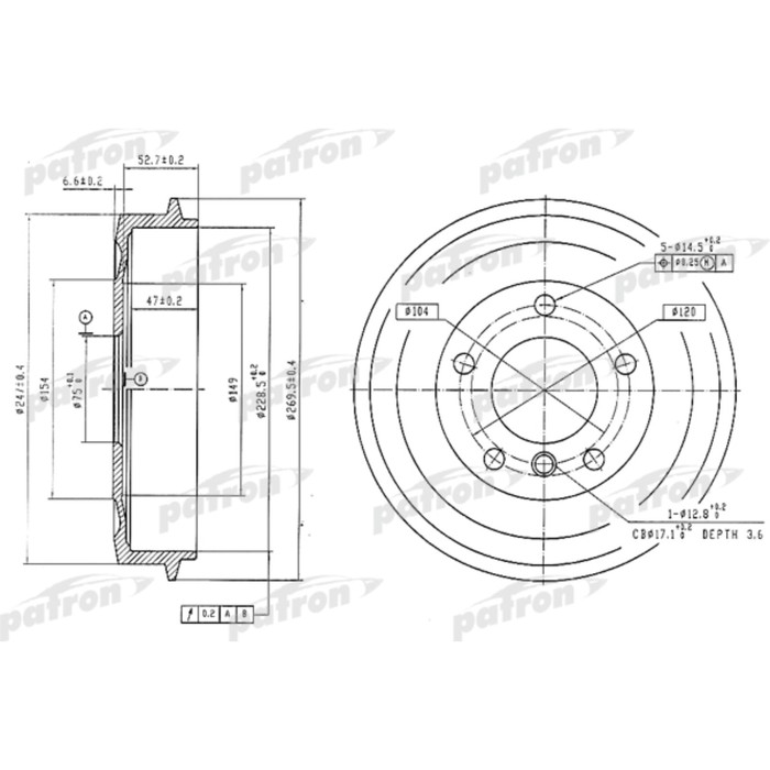 Барабан тормозной Patron PDR1035