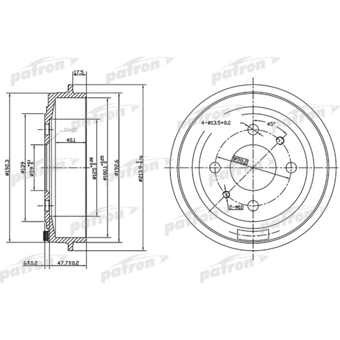 Барабан тормозной Patron PDR1045