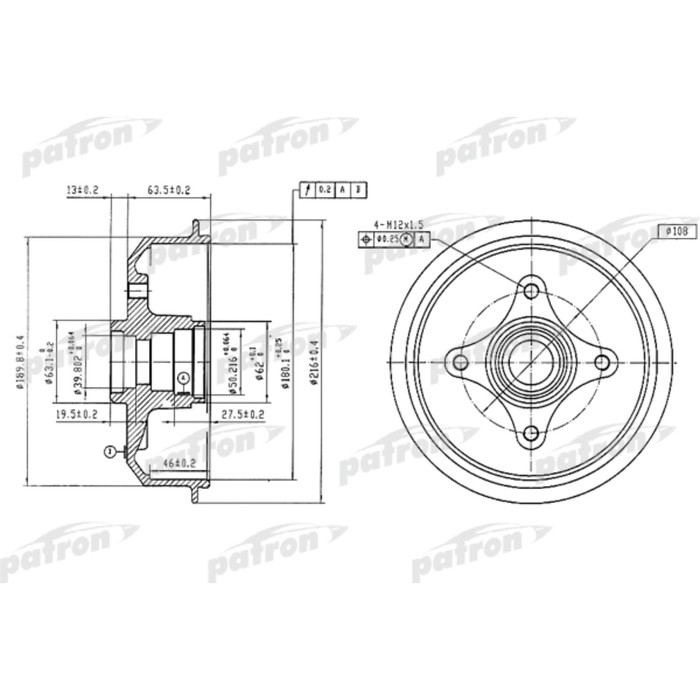 Барабан тормозной Patron PDR1054