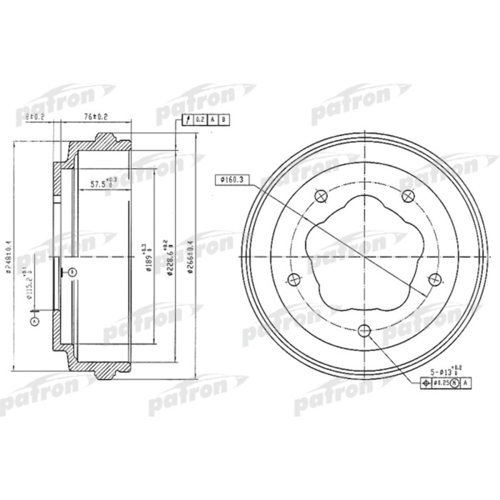 Барабан тормозной Patron PDR1062