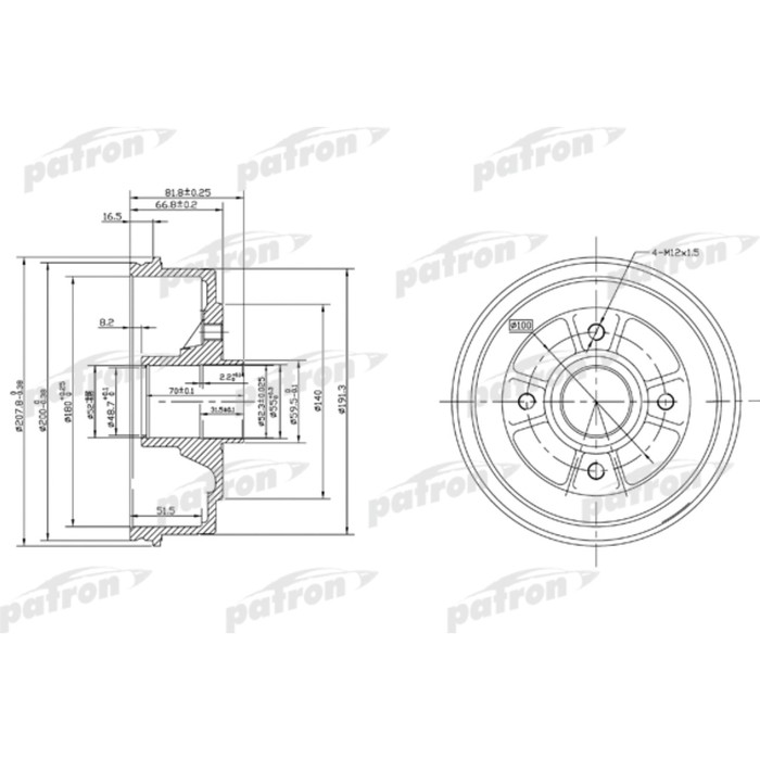 Барабан тормозной Patron PDR1146