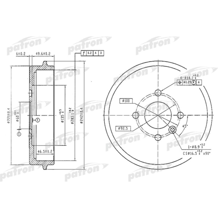 Барабан тормозной Patron PDR1247