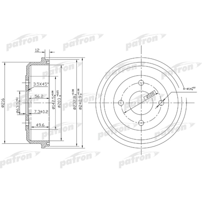 Барабан тормозной Patron PDR1533