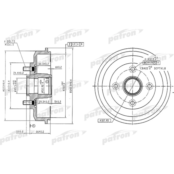 Барабан тормозной Patron PDR1584