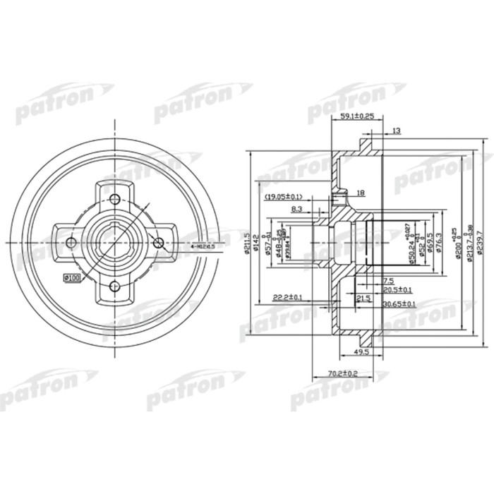 Барабан тормозной Patron PDR1208