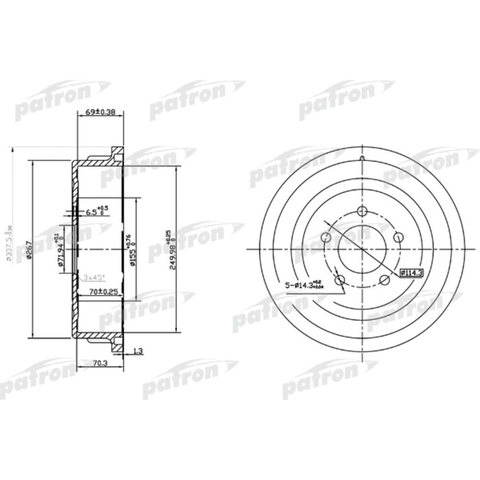 Барабан тормозной Patron PDR1482