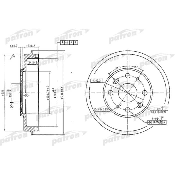 Барабан тормозной Patron PDR1573