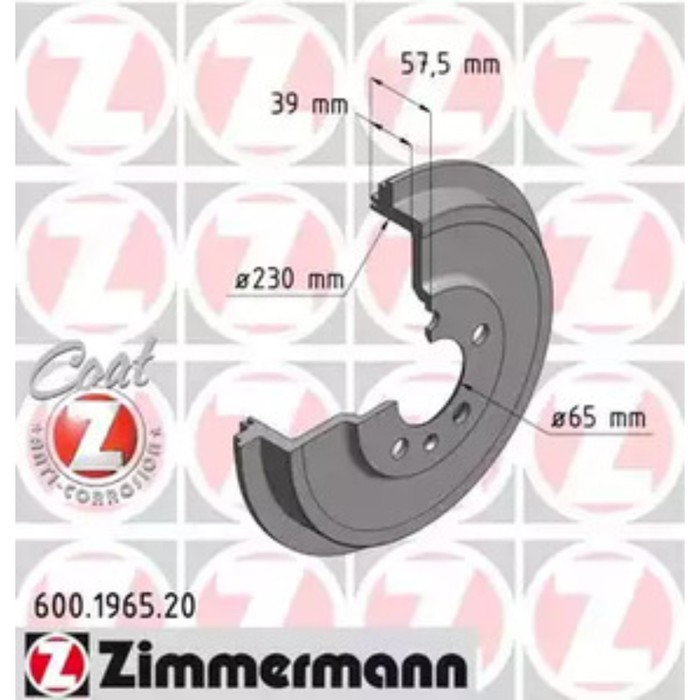 Барабан тормозной ZIMMERMANN 600.1965.20