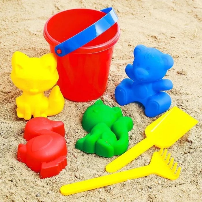 Набор для игры в песке №1: ведёрко, 4 формочки для песка, грабельки, лопатка, МИКС - фото 324614