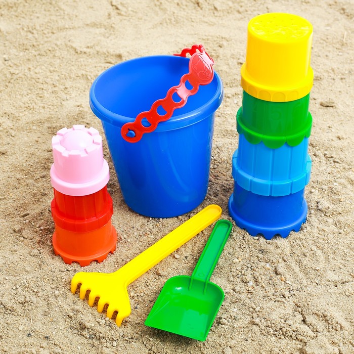 Набор для игры в песке №3: ведёрко, 7 формочек, грабельки, лопатка