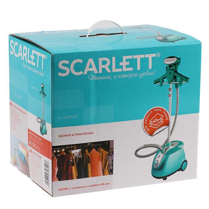 Отпариватель Scarlett SC-GS130S06, напольный, 1800 Вт, 1600 мл, 45 г/мин, бирюзовый - фото 46640