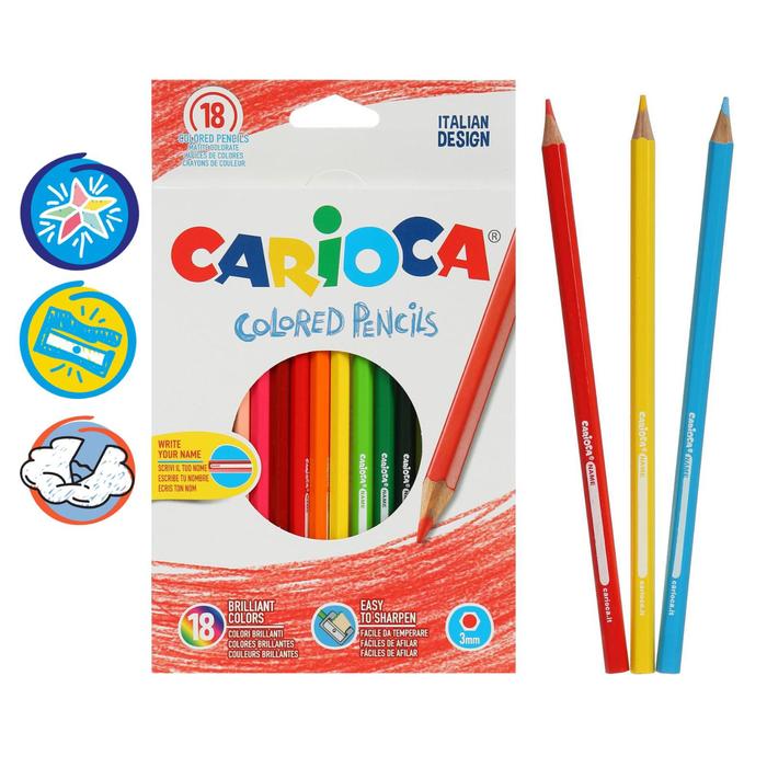 Карандаши 18 цветов Carioca, 3.0 мм, шестигранные, деревянные, картон, европодвес