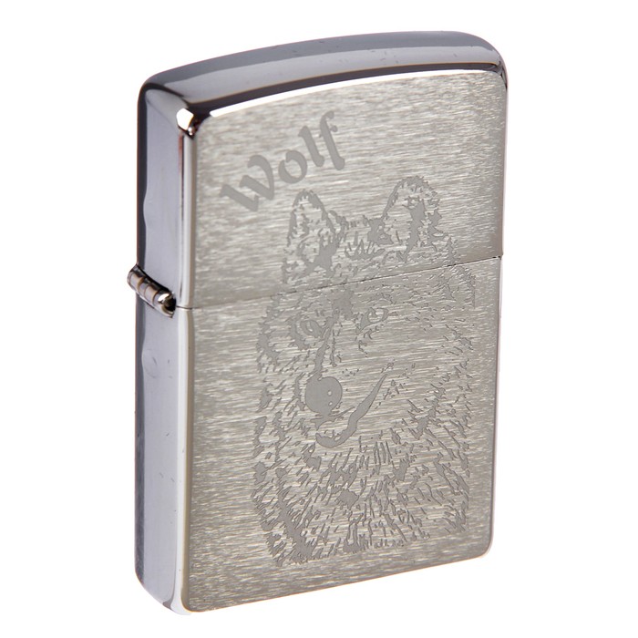 Зажигалка ZIPPO 200 Wolf с покрытием Brushed Chrome