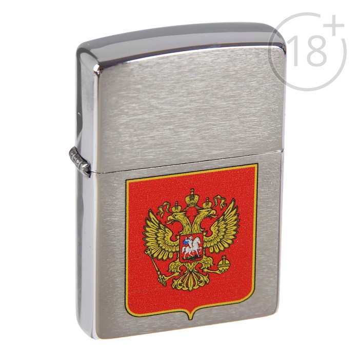 Зажигалка ZIPPO 200 Герб России с покрытием Brushed Chrome