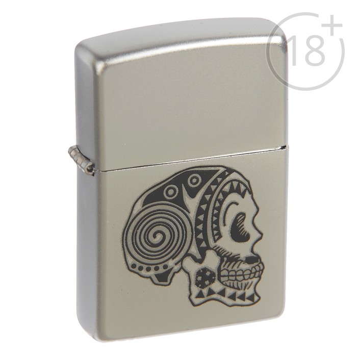 Зажигалка ZIPPO 205 Tattoo Skull с покрытием Satin Chrome