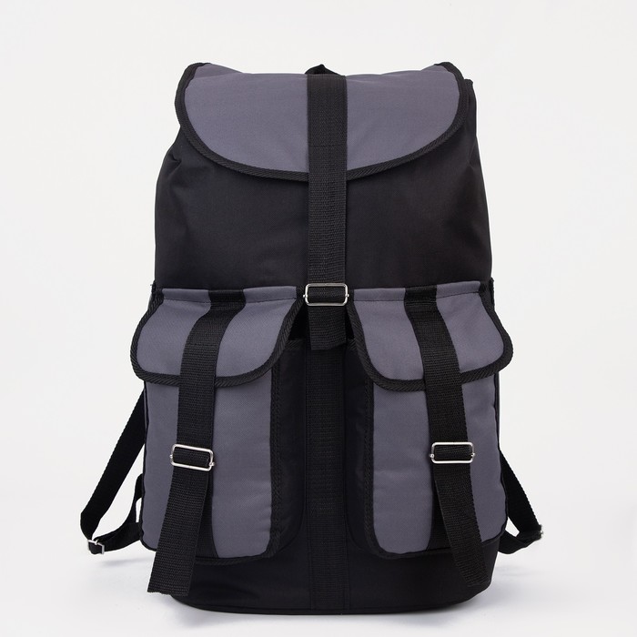Рюкзак туристический, 55 л, отдел на шнурке, 3 наружных кармана, цвет чёрный/серый - фото 275992