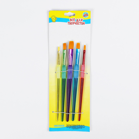 Набор кистей, нейлон, 5 штук, круглые, с цветными ручками, с резиновыми держателями