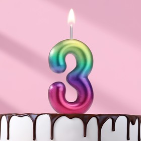 Свеча восковая для торта "Акварель" цифра 3