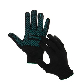 Перчатки, х/б, вязка 10 класс, 6 нитей, размер 9, с ПВХ точками, чёрные, Greengo