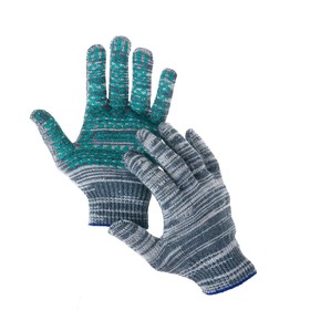 Gloves, cotton, knitting grade 10, 6 strands, size 9, with PVC tread, gray, Greengo