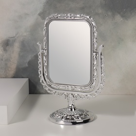 Зеркало настольное, двустороннее, с увеличением, зеркальная поверхность 9,5 х 12,5 см, цвет серебристый