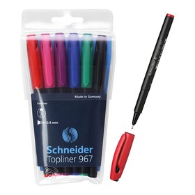 Набор капиллярных ручек 6 цветов, 0,4 мм, Schneider "Topliner 967", чехол с европодвесом