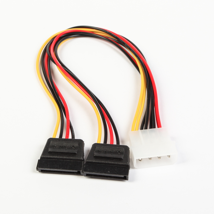 Кабель питания SATA Cablexpert, molex 4pin/2x sata15pin, на 2 устройства, 30см