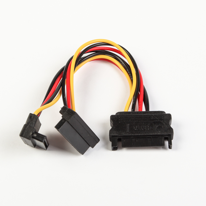 Кабель питания SATA Cablexpert, 15pin (M)/2x15pin(F) на 2 SATA устр, угловой разъем, 15см