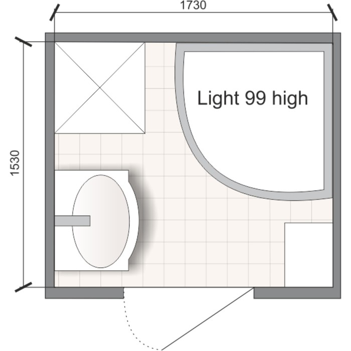 Схема ванной комнаты с душевой кабиной и унитазом