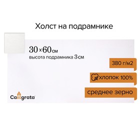 Холст на подрамнике, хлопок 100%, 30 х 60 х 3 см, акриловый грунт, среднезернистый, 380 г/м² 3092851