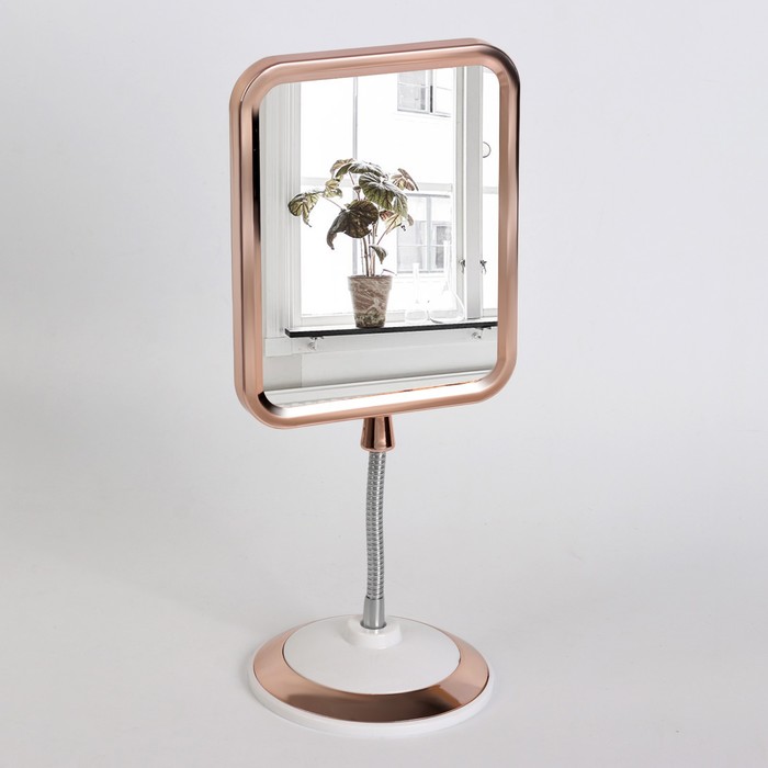 Зеркало настольное, на гибкой ножке, двустороннее, с увеличением, зеркальная поверхность 12,5 × 16 см, цвет медный/белый
