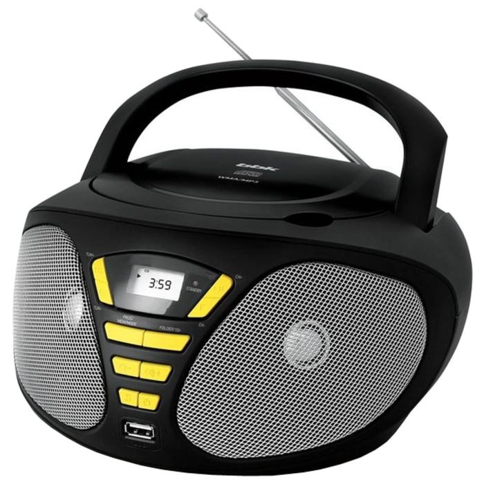 Аудиомагнитола BBK BX180U, 4 Вт, CD, CDRW, MP3, FM(dig), USB, черная/желтая