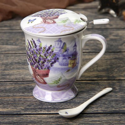 Кружка 350 мл, с ситом, ложкой и крышкой