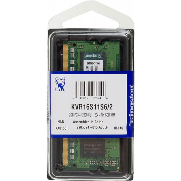 Память DDR3 2Gb 1600MHz Kingston KVR16S11S6/2 RTL PC3-12800 CL11 SO-DIMM 204-pin 1.5В