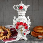 Самовар электрический с заварником "Царский" лепка, белый, красная роза, 4 л, 0,5 л провод не прилагается Самовар электрический с заварником "Царский" лепка, белый, красная роза, 4 л, 0,5 л провод не прилагается