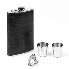 Gift set 4 in 1: black flask of 300 ml, funnel, 2 shot glasses, 17x21.5 cm