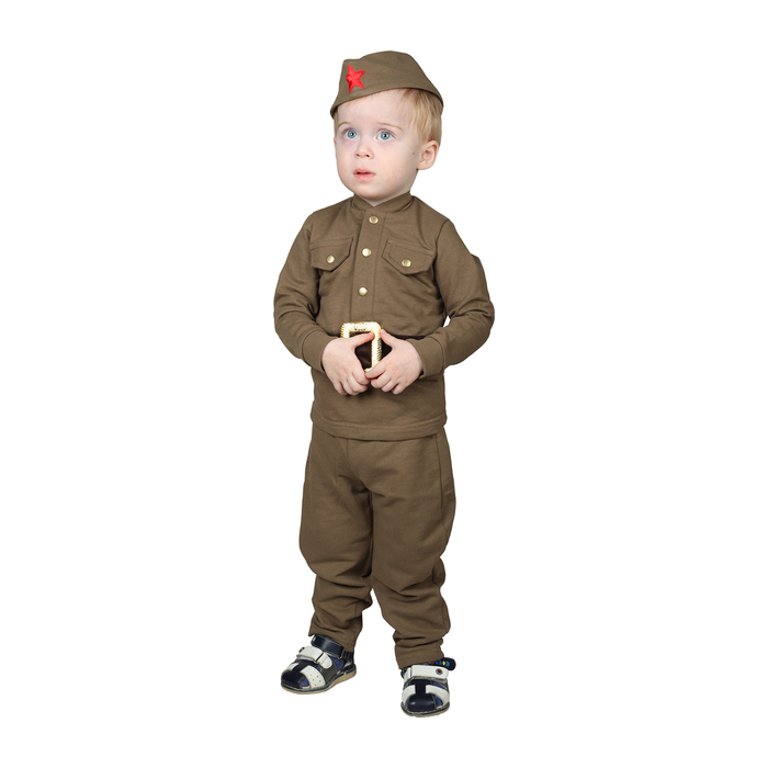 Костюм военного для мальчика: гимнастёрка, галифе, пилотка, трикотаж, хлопок 100%, рост 86 см, 1-2 года