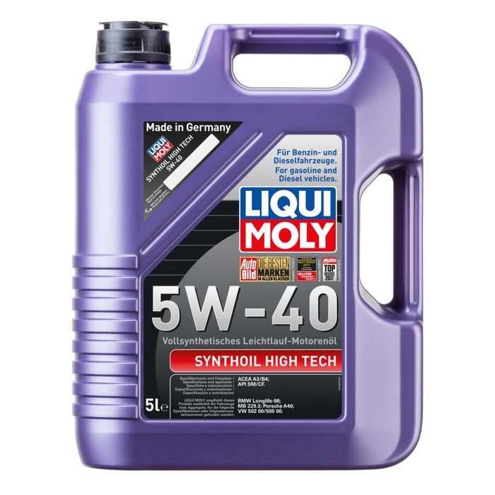 Моторное масло LiquiMoly  5W-40 Syntohoil High Tech синтетическое SMW-CF А3W-В4, 5 л