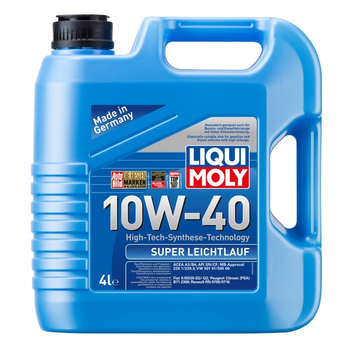 Моторное масло LiquiMoly 10W-40 Super Leichtlauf синтетическое SL/CF А3/В3, 4 л