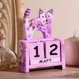 Деревянный календарь "Фиолетовая кошка"11х6х15 см МИКС (2языка)