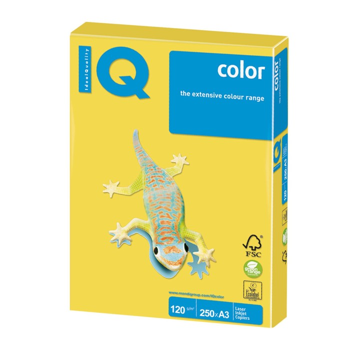 Бумага цветная А3, 250 листов IQ COLOR Intensive, 120г/м2, CY39-канареечно-жёлтая