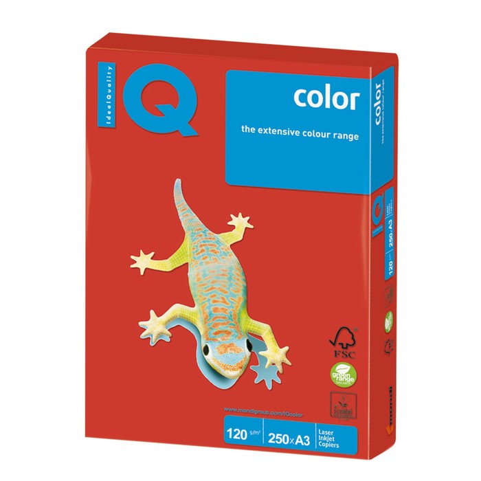 Бумага цветная А3, 250 листов IQ COLOR Intensive, 120г/м2, CO44-кораллово-красная