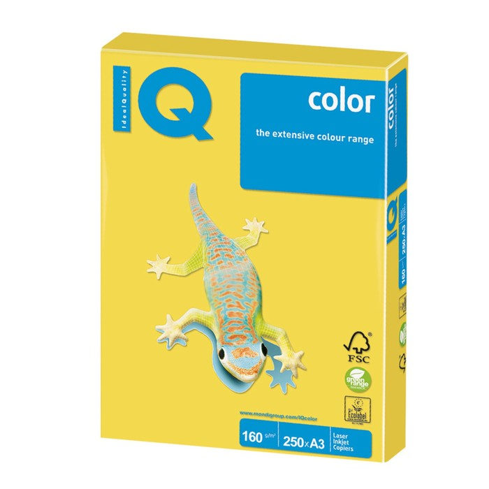 Бумага цветная А3, 250 листов IQ COLOR Intensive, 160г/м2, CY39-канареечно-жёлтая