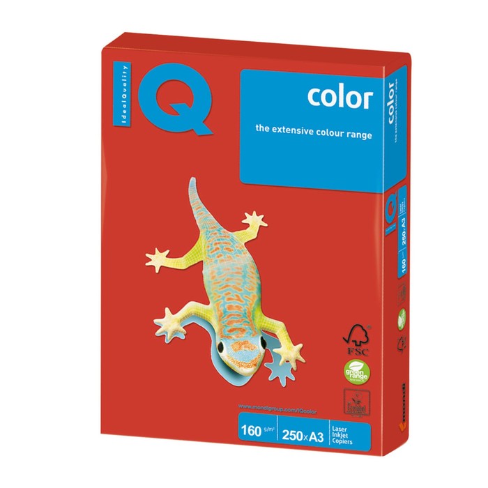 Бумага цветная А3, 250 листов IQ COLOR Intensive, 160г/м2, CO44-кораллово-красная