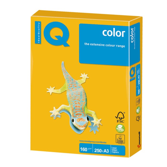 Бумага цветная А3, 250 листов IQ COLOR Intensive, 160г/м2, SY40-солнечно-жёлтая