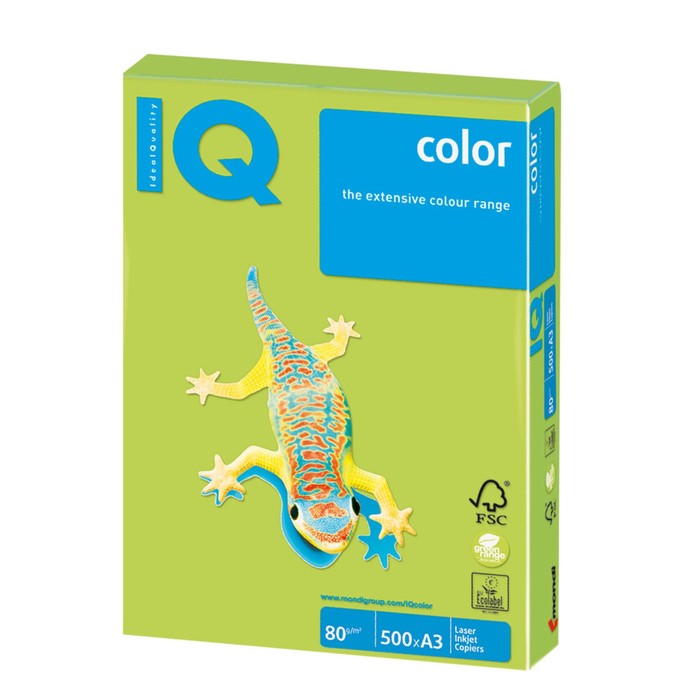 Бумага цветная А3, 500 листов IQ COLOR Intensive, 80г/м2, LG46-зелёная липа