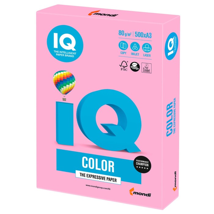 Бумага цветная А3, 500 листов IQ COLOR, 80г/м2, NEOPI-неоновая розовая