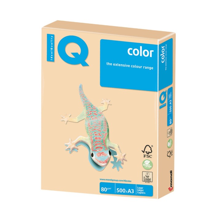 Бумага цветная А3, 500 листов IQ COLOR, 80г/м2, GO22-золотистая