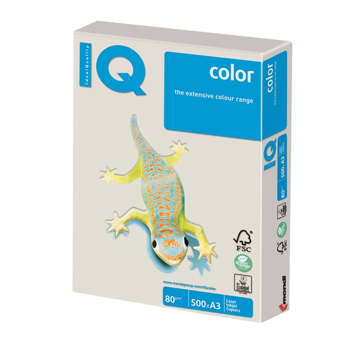 Бумага цветная А3, 500 листов IQ COLOR, 80г/м2, GR21-серая